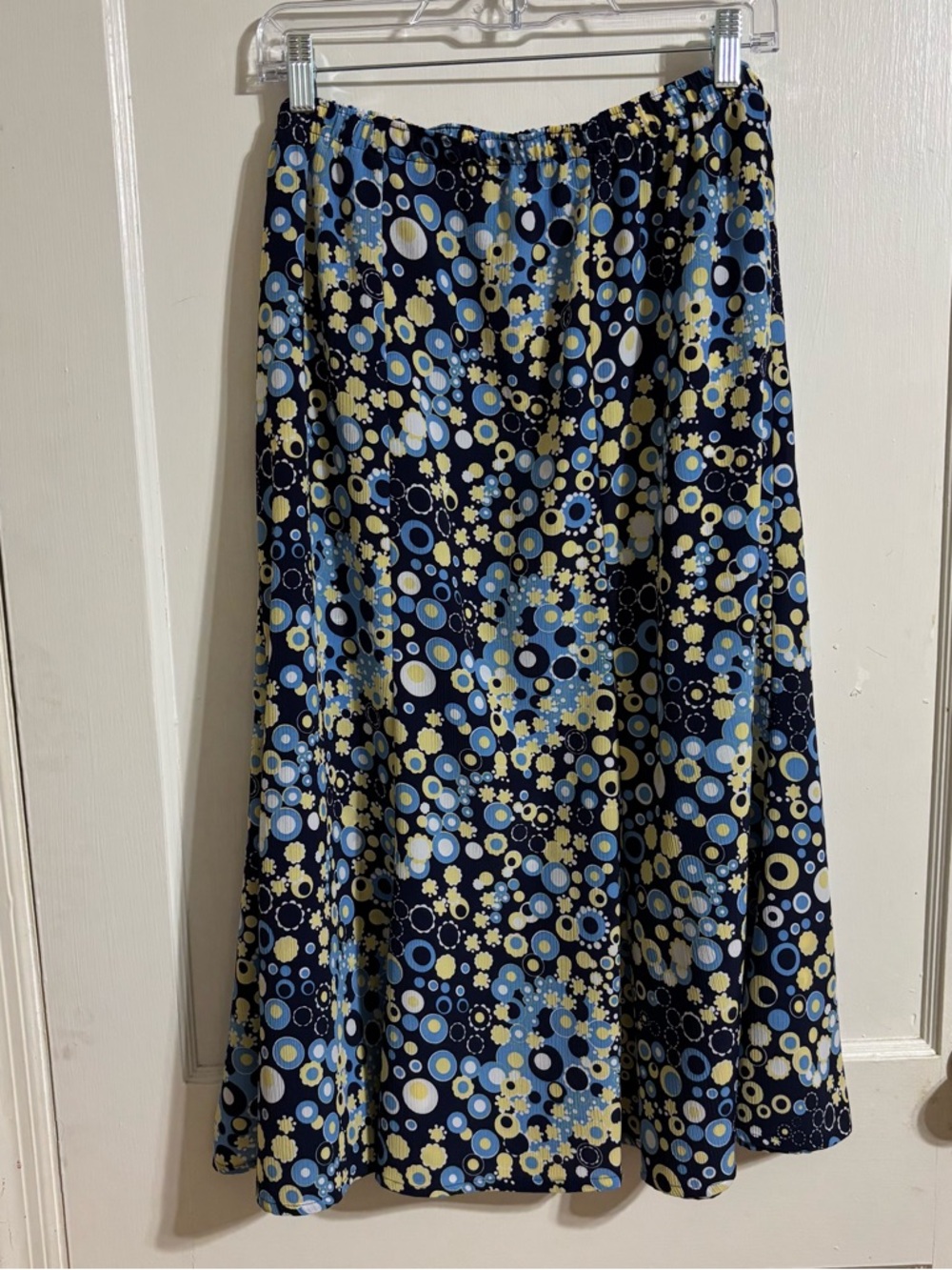 Southern Lady Plus Size 24W Midi Skirt Blue Yellow Circle Dot Print Pull On